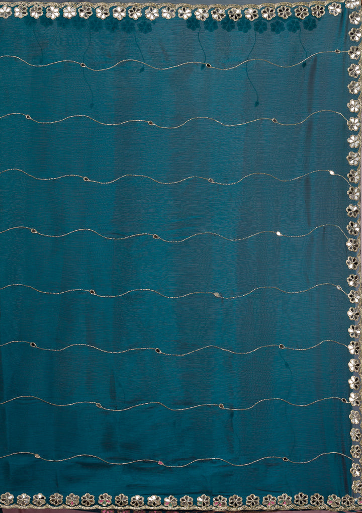 Peacock Blue Mirrorwork Tissue Saree