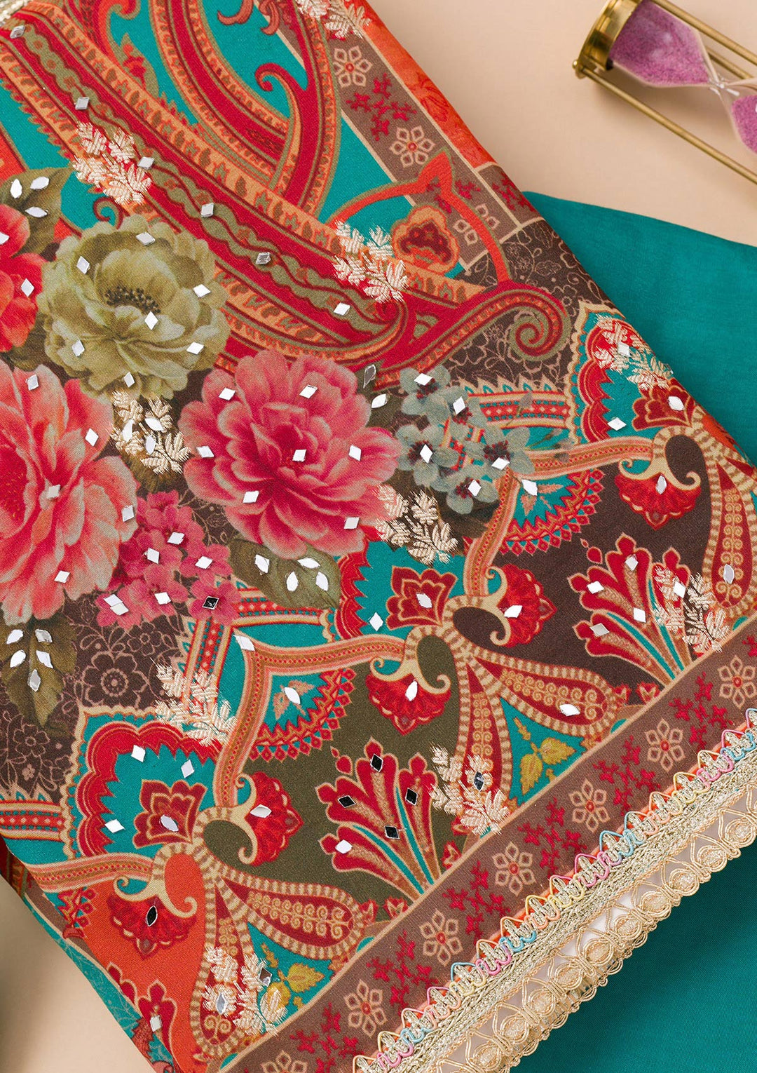 Peacock Blue Printed Georgette Unstitched Salwar Suit