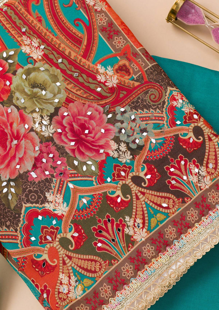 Peacock Blue Printed Georgette Unstitched Salwar Suit