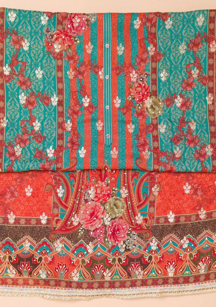 Peacock Blue Printed Georgette Unstitched Salwar Suit