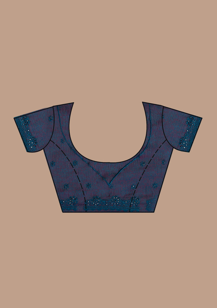 Peacock Blue Printed Georgette Saree