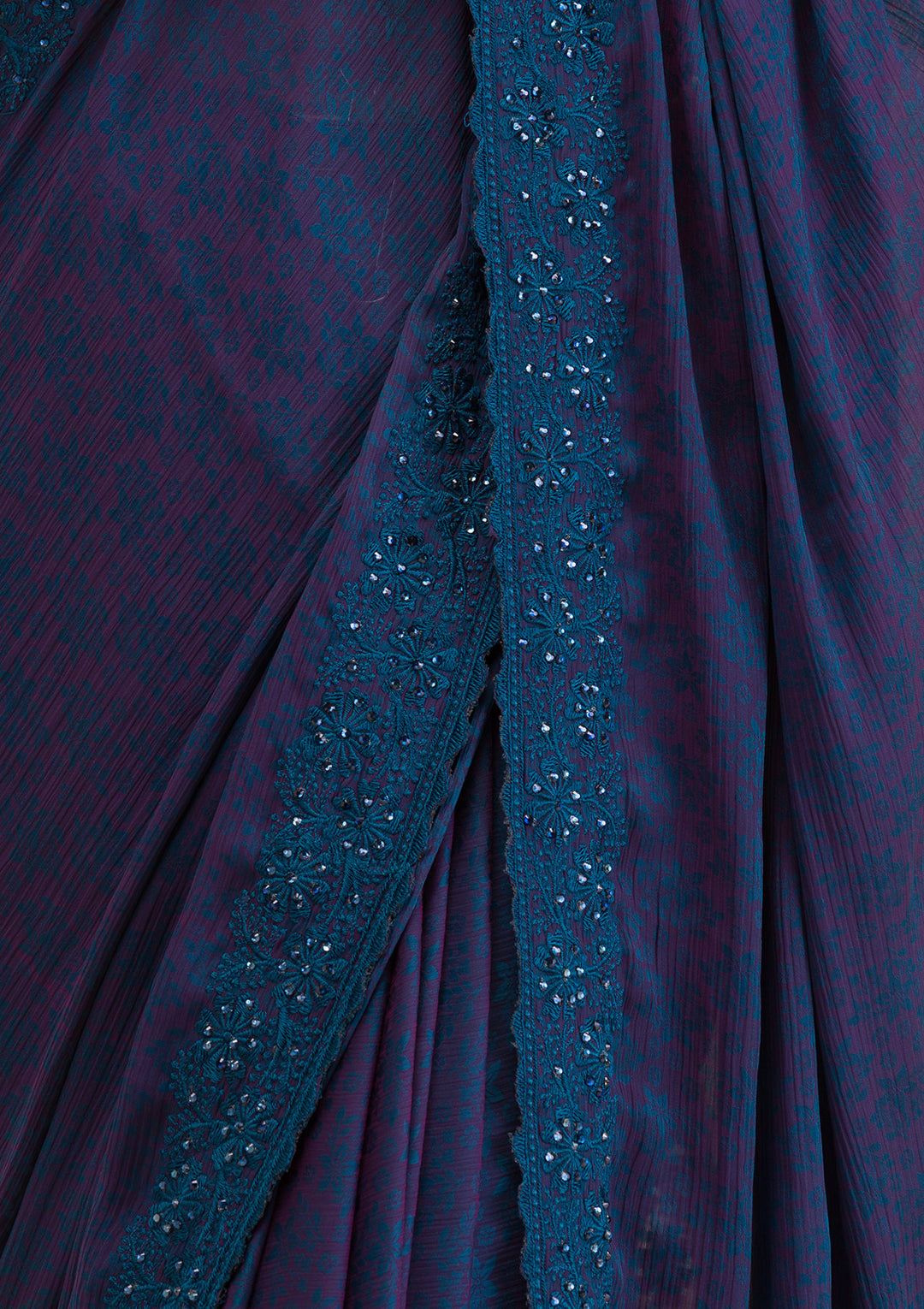 Peacock Blue Printed Georgette Saree