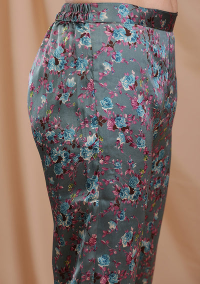 Peacock Blue Printed Semi Crepe Readymade Salwar Suit