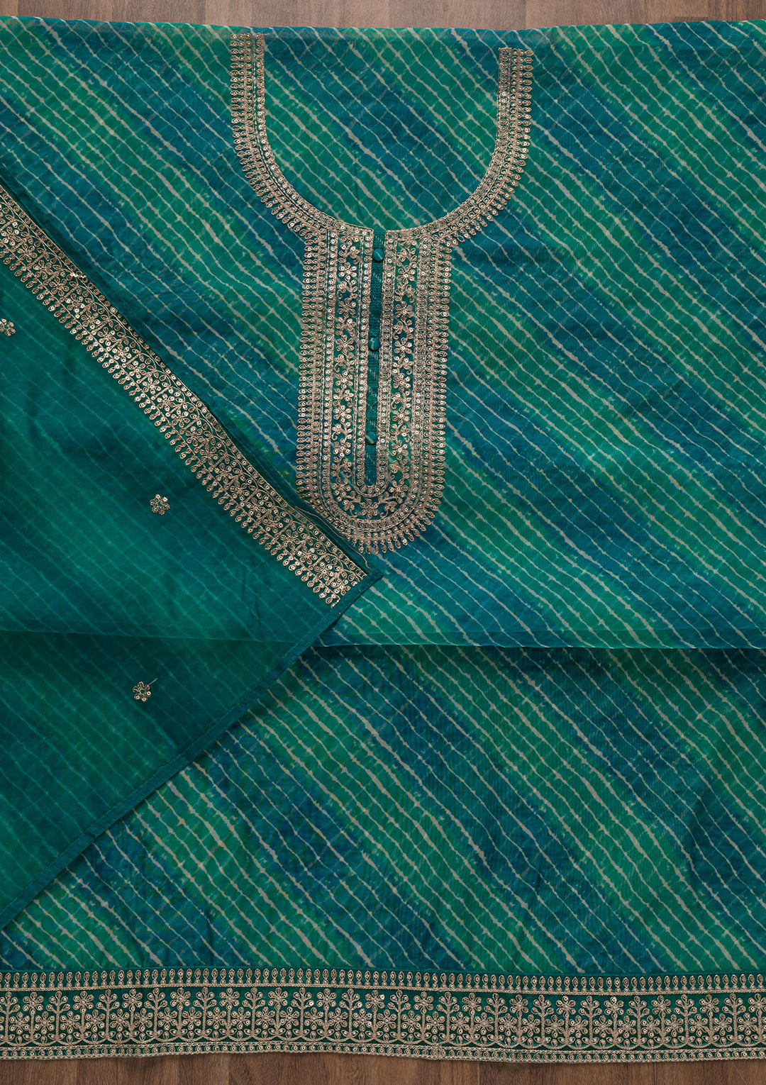 Peacock Blue Printed Tissue Unstitched Salwar Suit