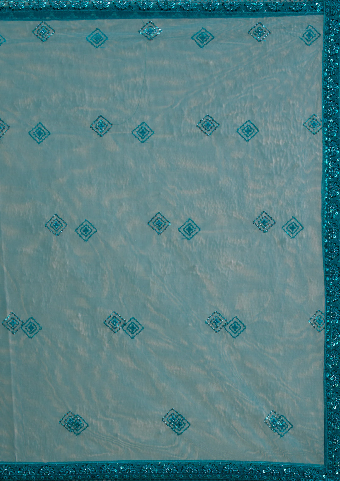 Peacock Blue Sequins Net Readymade Lehenga