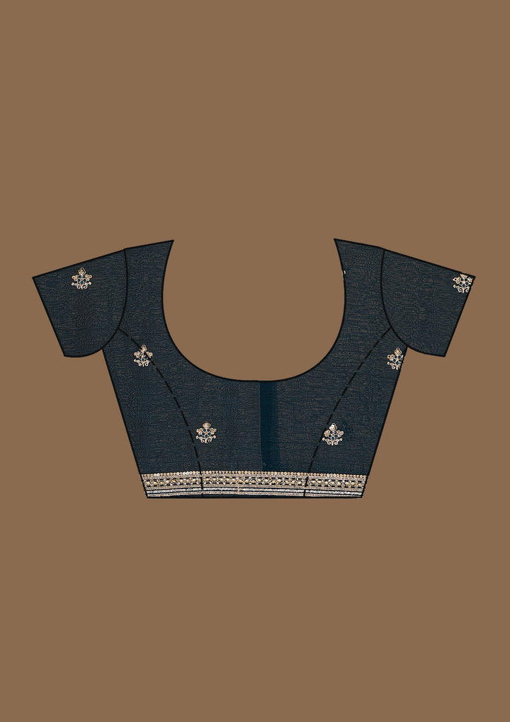 Peacock Blue Sequins Tissue Saree-Koskii