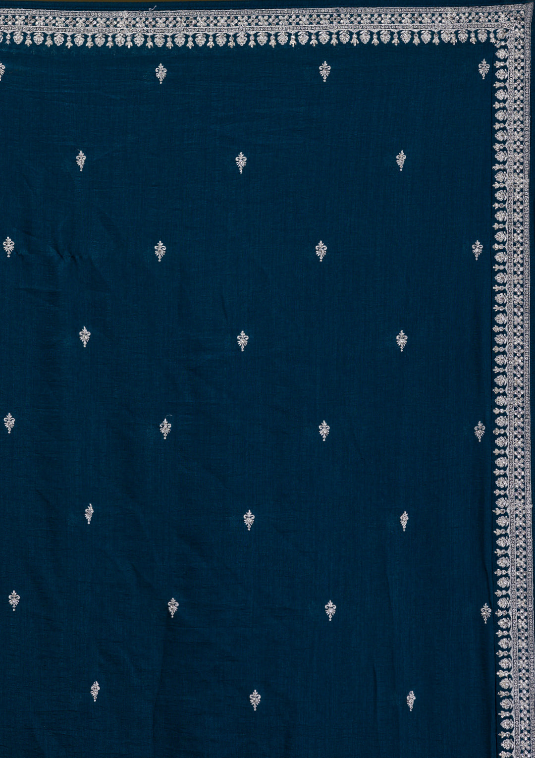 Peacock Blue Stonework Raw Silk Readymade Anarkali Suit