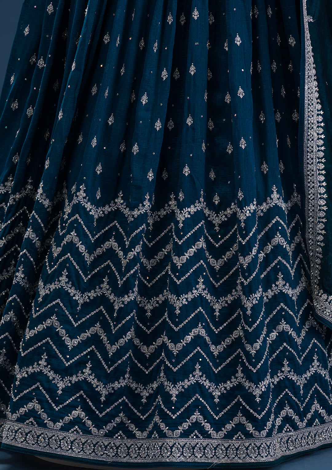 Peacock Blue Stonework Raw Silk Readymade Anarkali Suit