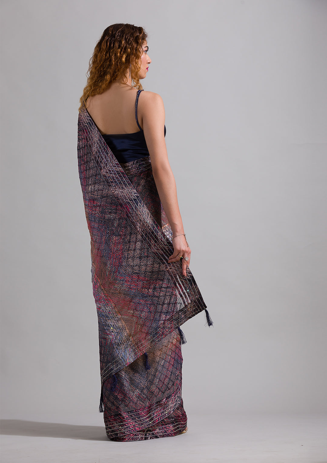 Peacock Blue Swarovski Georgette Saree