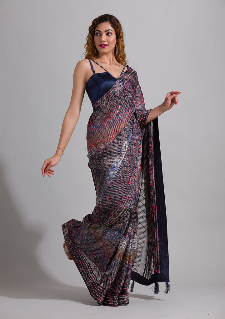 Peacock Blue Swarovski Georgette Saree