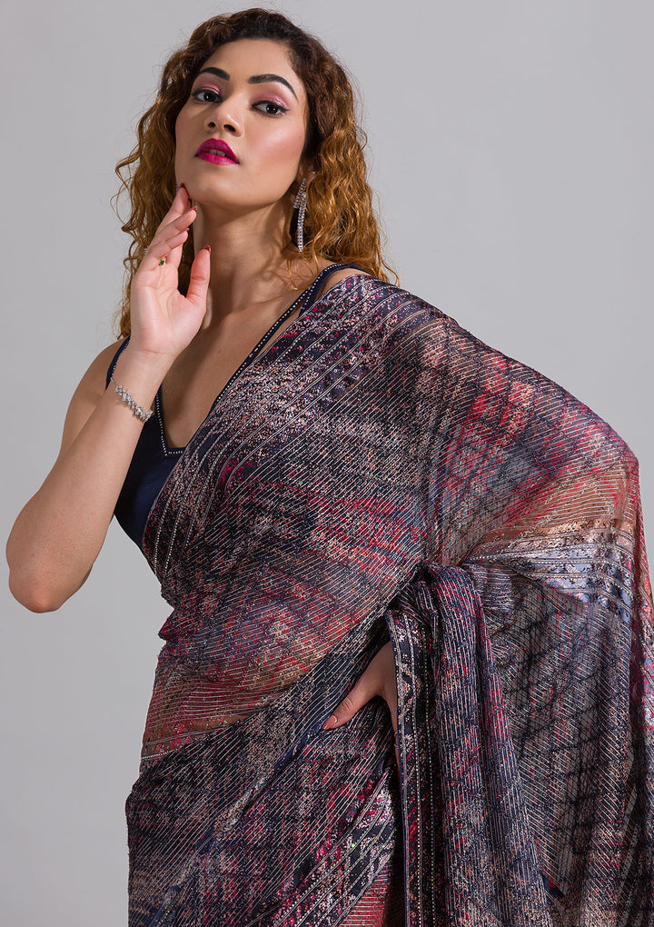 Peacock Blue Swarovski Georgette Saree