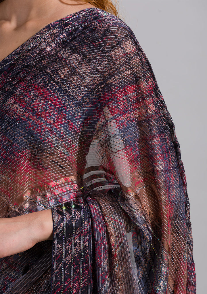 Peacock Blue Swarovski Georgette Saree