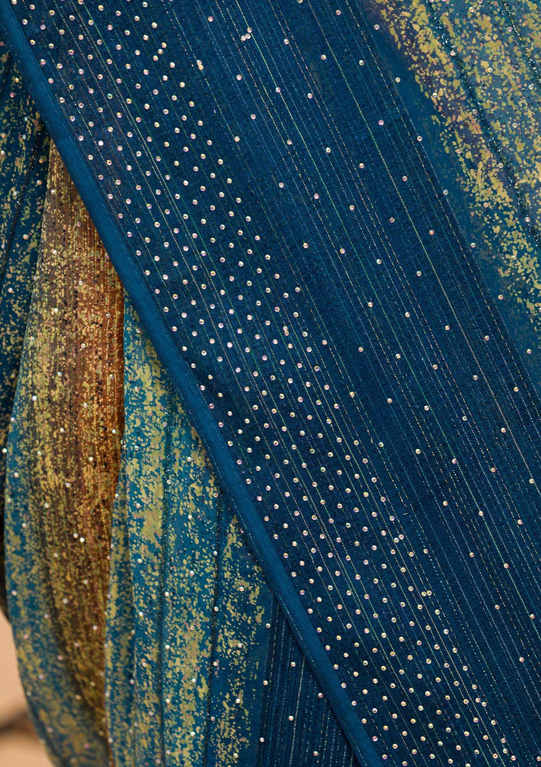 Peacock Blue Swarovski Chiffon Designer Saree