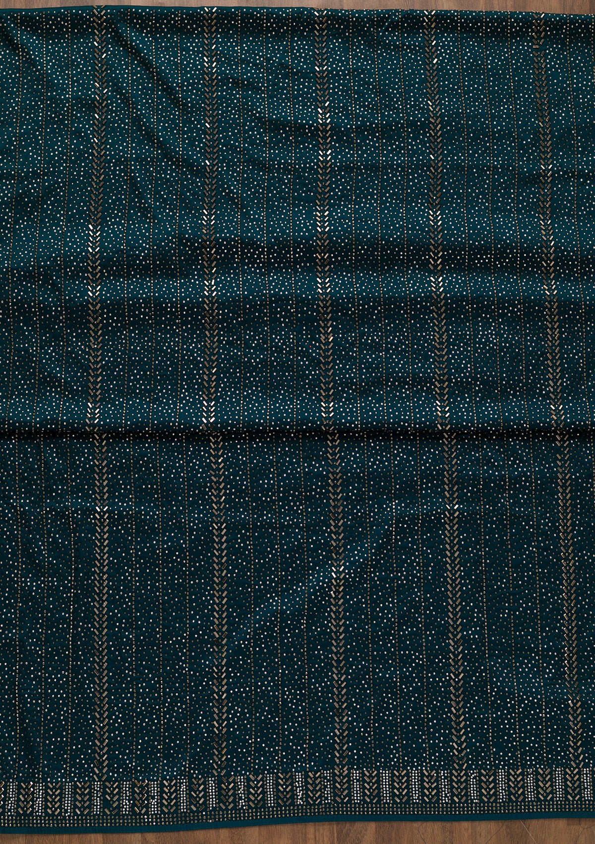 Buy Peacock Blue Swarovski Semi Crepe Unstitched Salwar Suit - Koskii