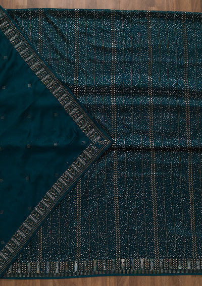 Peacock Blue Swarovski Semi Crepe Unstitched Salwar Suit