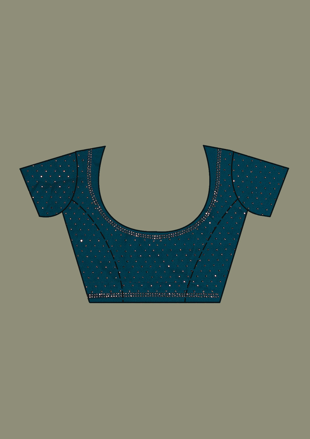 Peacock Blue Swarovski Semi Crepe Saree-Koskii
