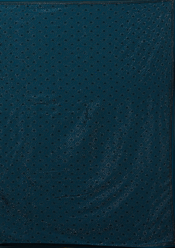 Peacock Blue Swarovski Semi Crepe Saree-Koskii