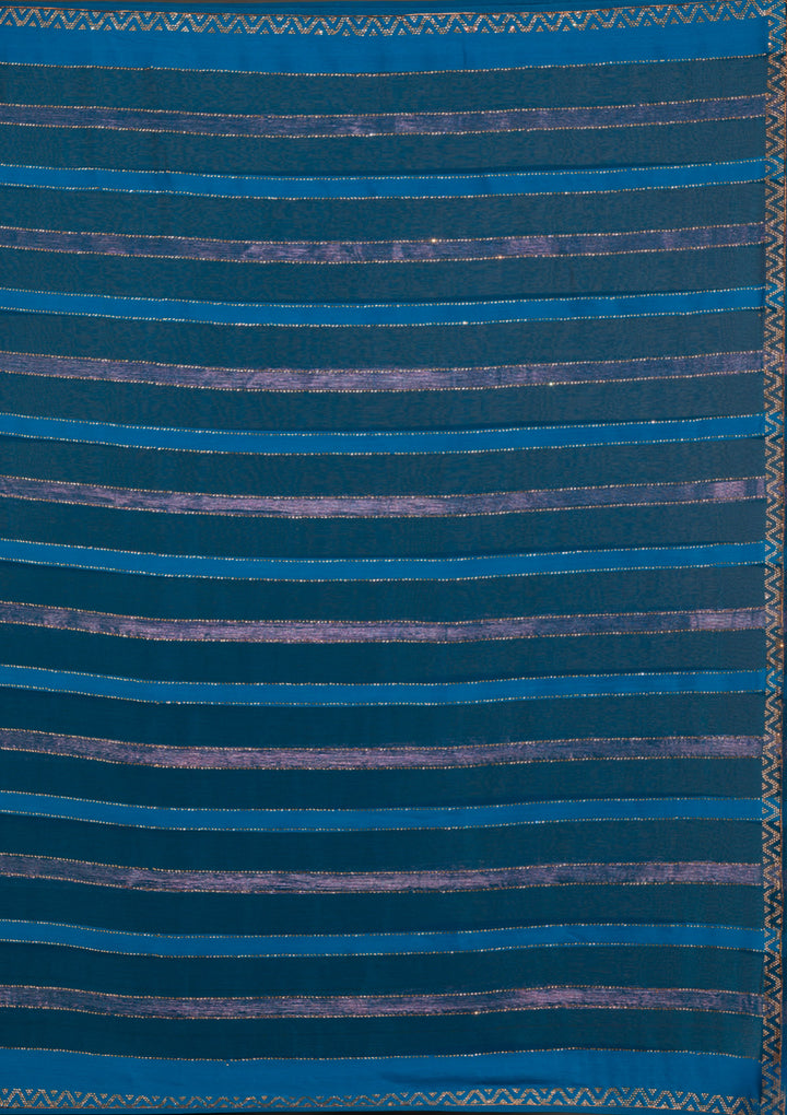 Peacock Blue Swarovski Tissue Designer Saree