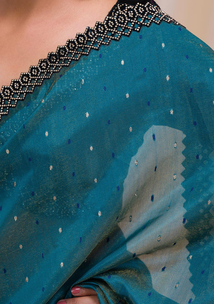 Peacock Blue Swarovski Organza Saree