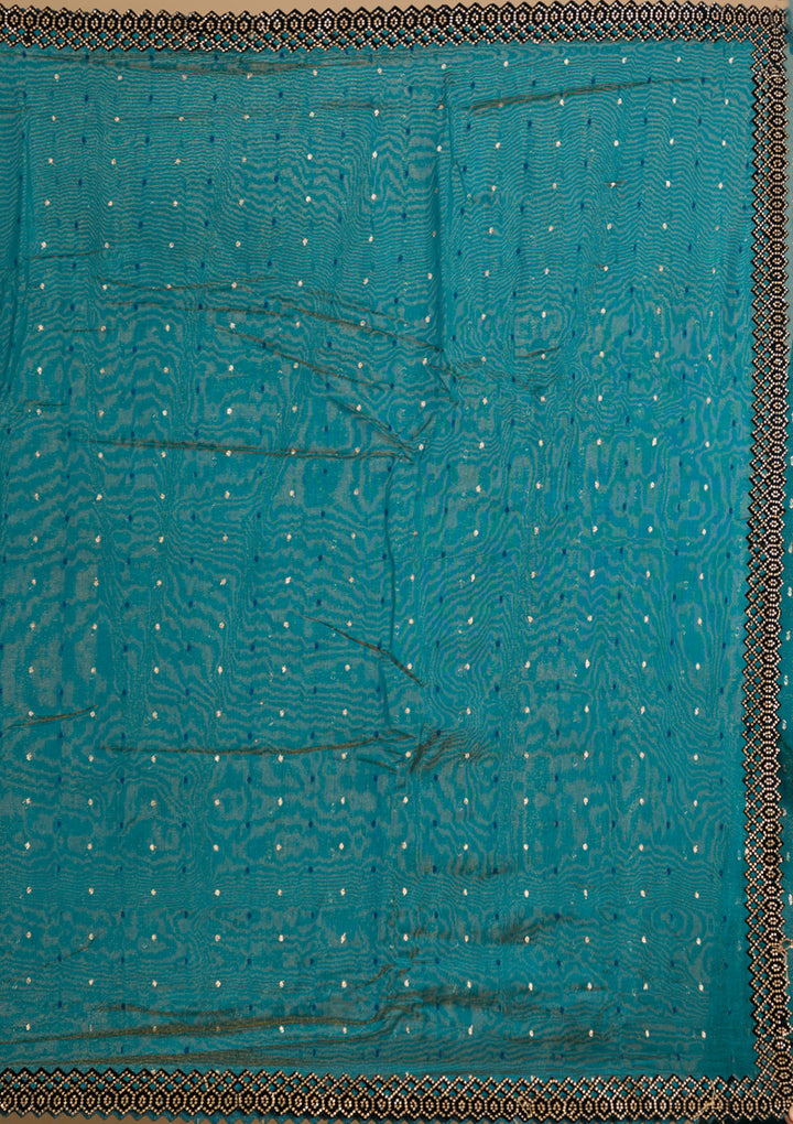 Peacock Blue Swarovski Organza Saree