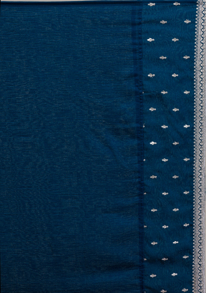 Peacock Blue Threadwork Raw Silk Readymade Salwar Suit