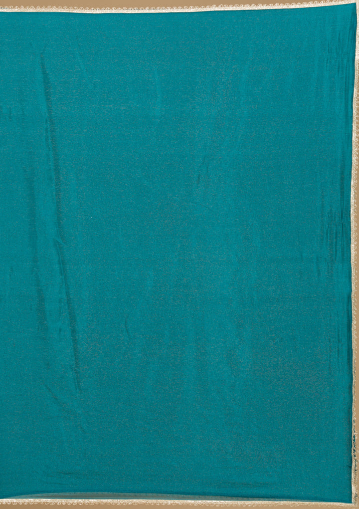 Peacock Blue Threadwork Raw Silk Readymade Salwar Suit