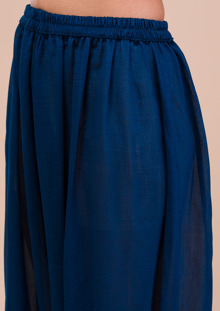 Peacock Blue Zariwork Art Silk Readymade Salwar Suit