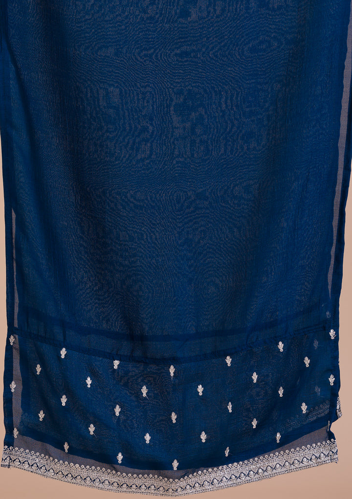 Peacock Blue Zariwork Art Silk Readymade Salwar Suit