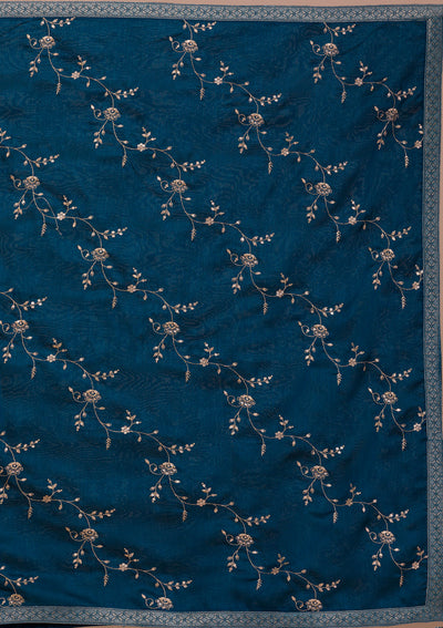 Peacock Blue Zariwork Art Silk Readymade Anarkali Suit