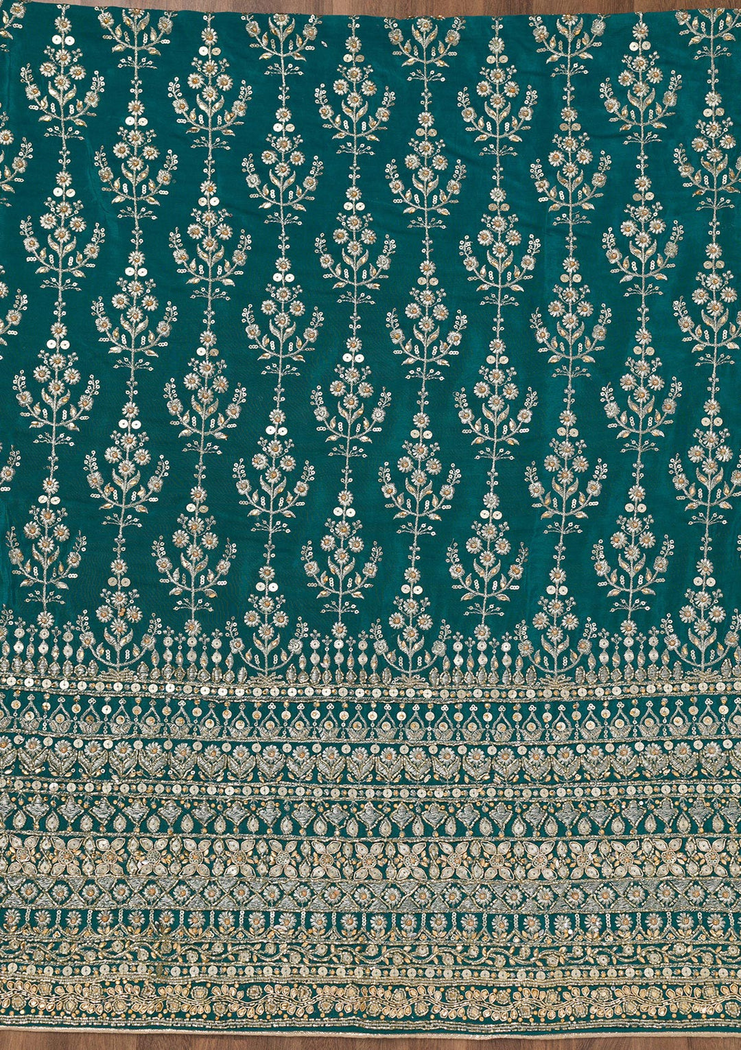 Peacock Blue Zariwork Crepe Unstitched Salwar Suit