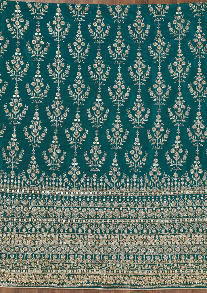 Peacock Blue Zariwork Crepe Unstitched Salwar Suit