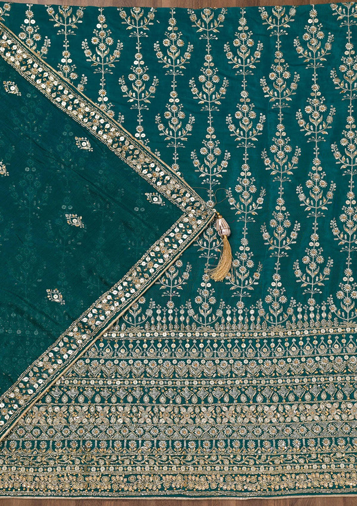 Peacock Blue Zariwork Crepe Unstitched Salwar Suit