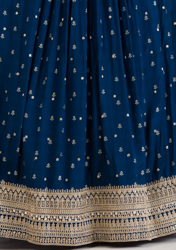 Peacock Blue Zariwork Georgette Readymade Lehenga