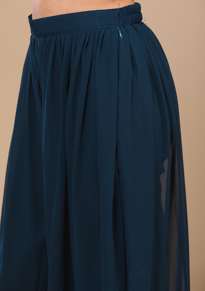 Peacock Blue Zariwork Georgette Readymade Salwar Suit-Koskii