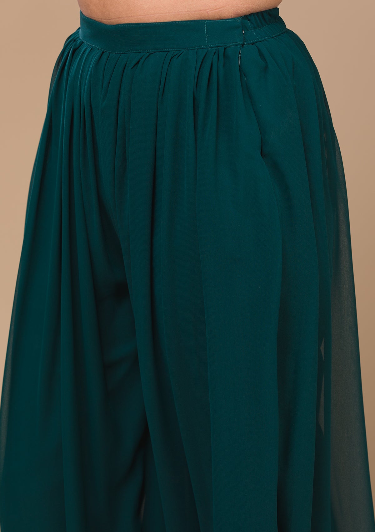 Peacock Blue Zariwork Georgette Readymade Salwar Suit-Koskii