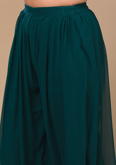 Peacock Blue Zariwork Georgette Readymade Salwar Suit-Koskii