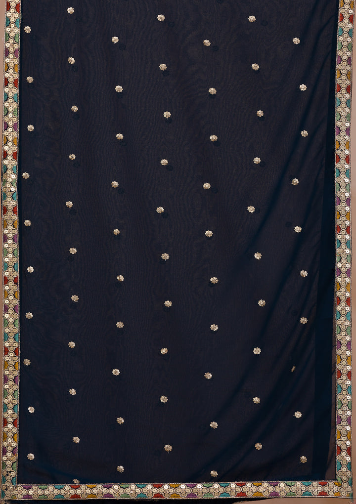 Peacock Blue Zariwork Georgette Readymade Sharara Suit