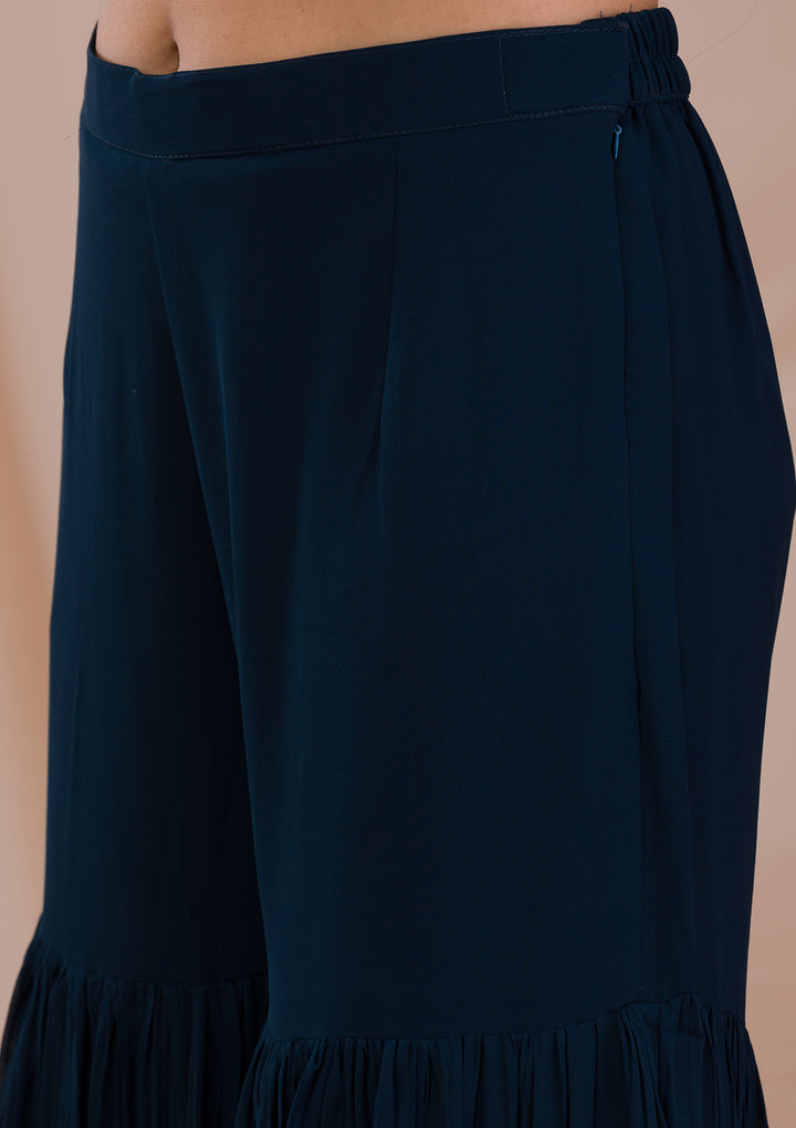 Peacock Blue Zariwork Georgette Readymade Sharara Suit