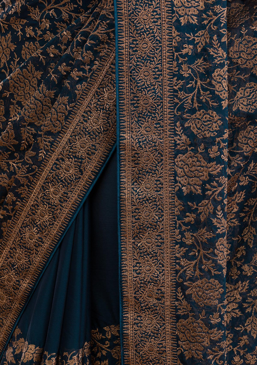 Peacock Blue Zariwork Georgette Saree