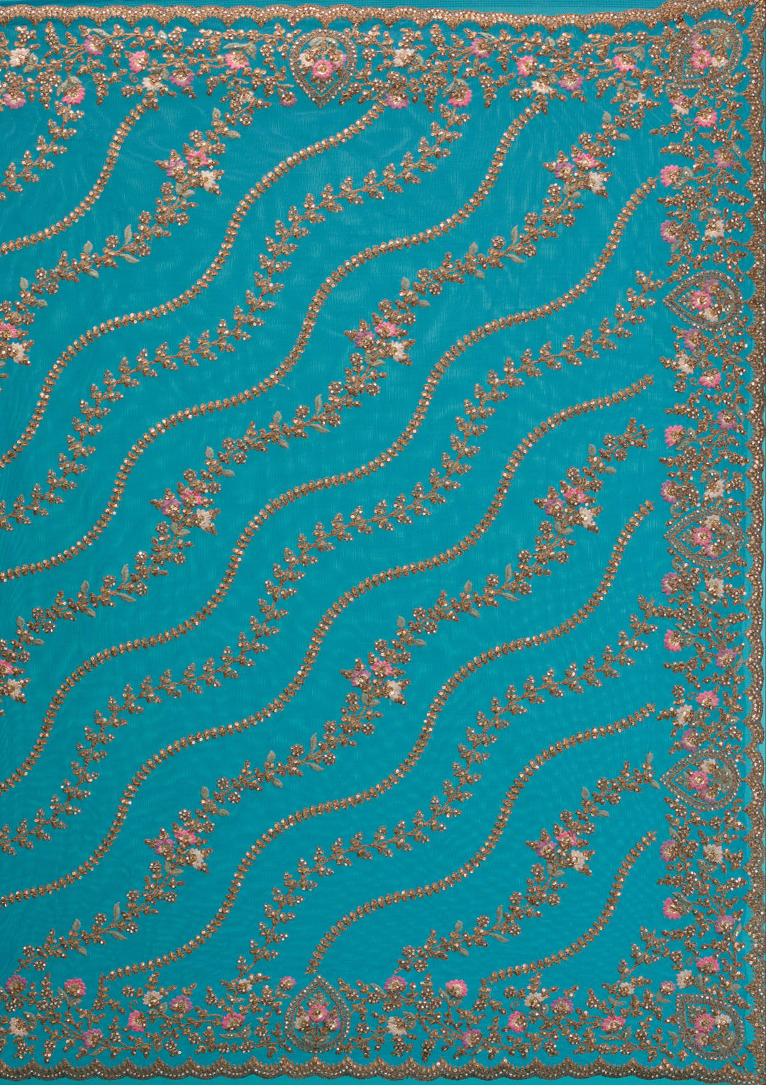 Peacock Blue Zariwork Net Saree