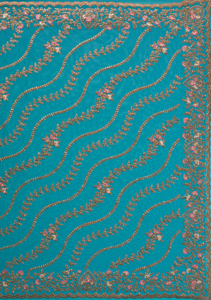 Peacock Blue Zariwork Net Saree
