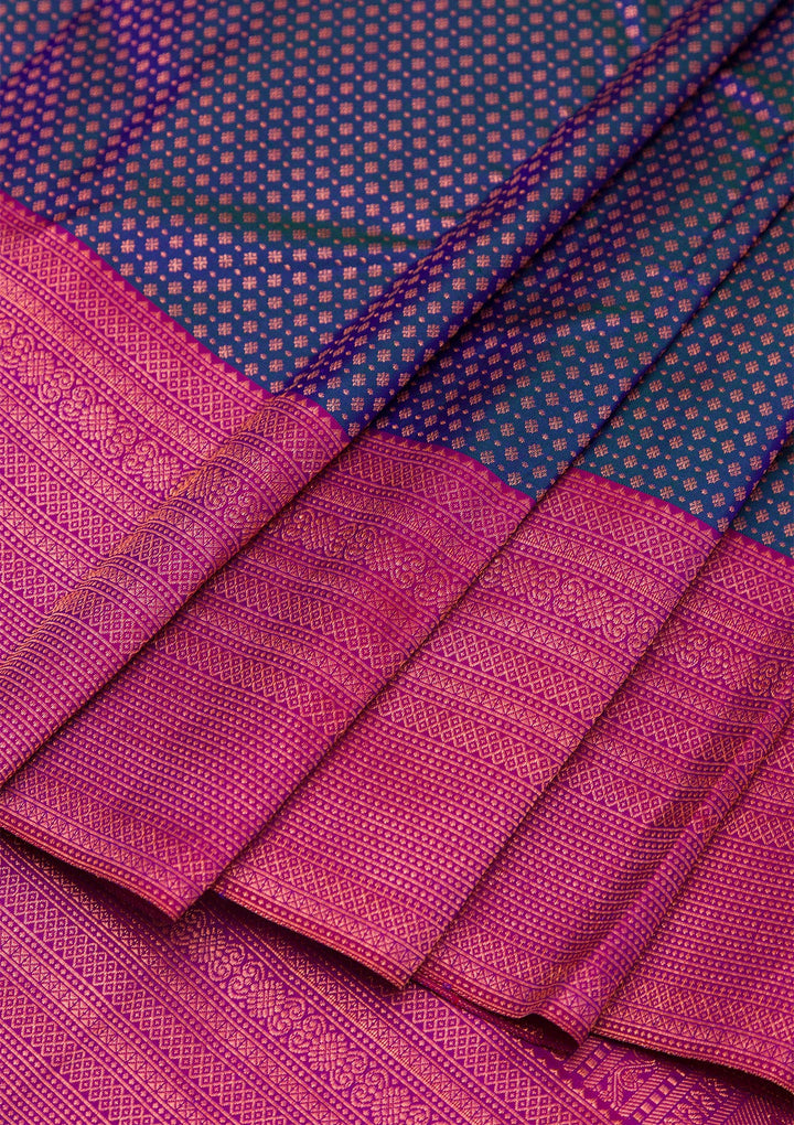 Peacock Blue Zariwork Kanjivaram Pure Silk Saree