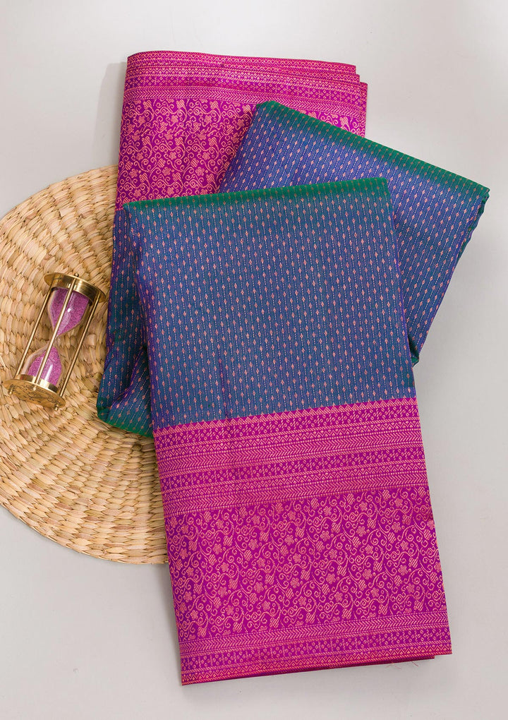 Peacock Blue Zariwork Pure Silk Saree-Koskii