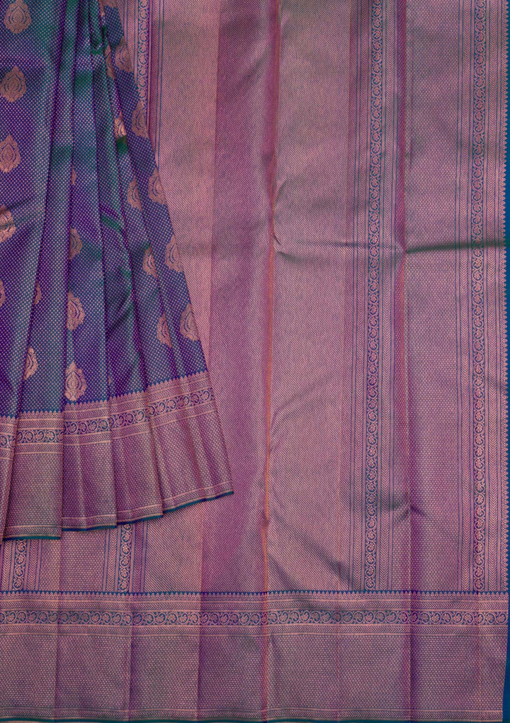 Peacock Blue Copper Zariwork Pure Silk Saree