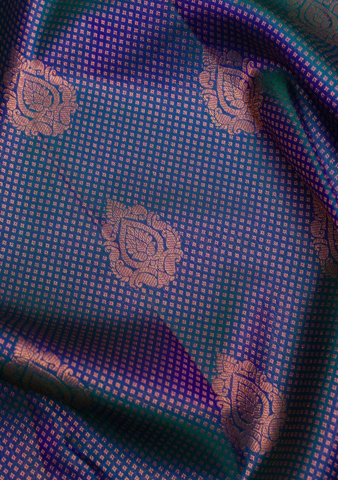 Peacock Blue Copper Zariwork Pure Silk Saree