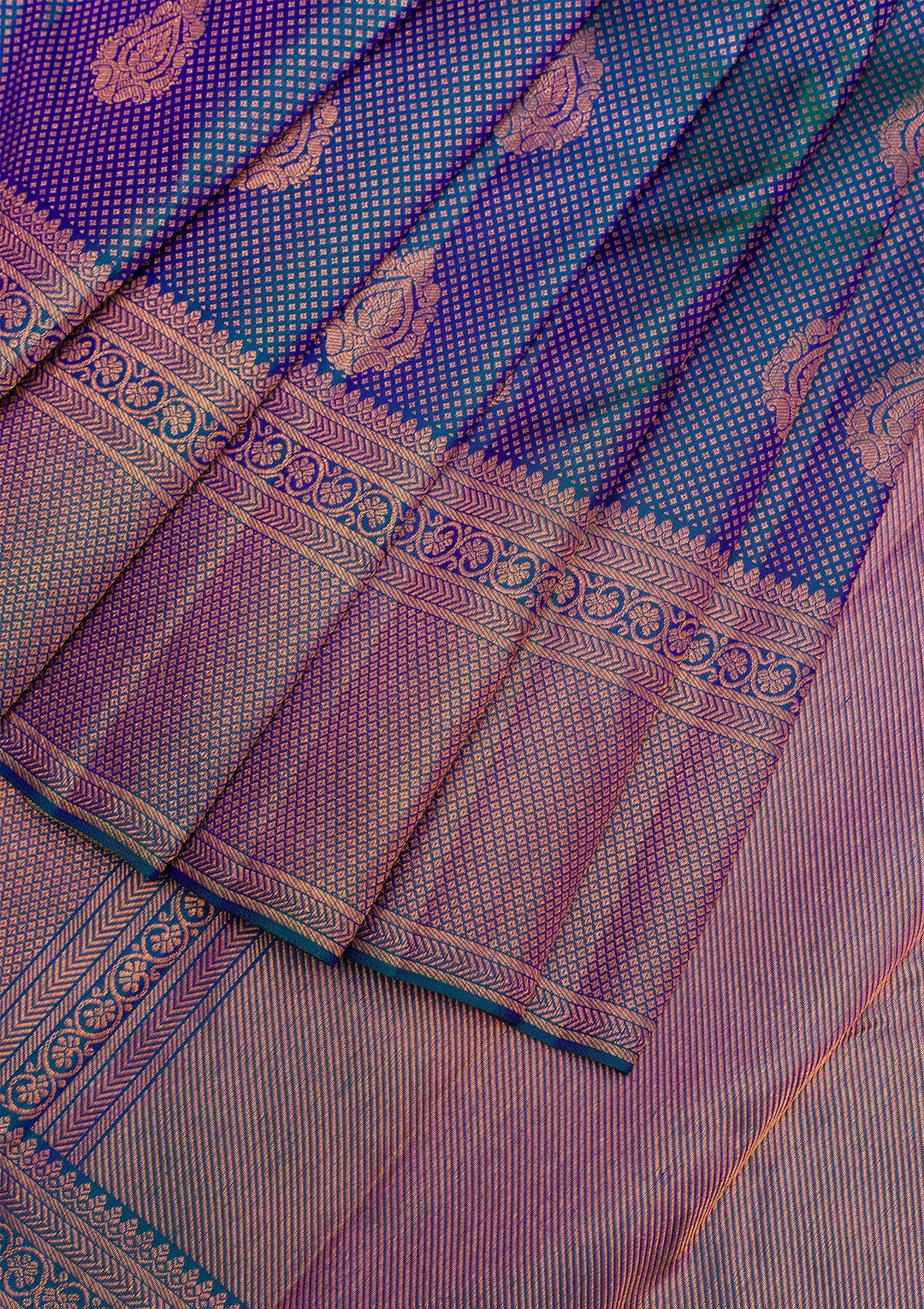 Peacock Blue Copper Zariwork Pure Silk Saree