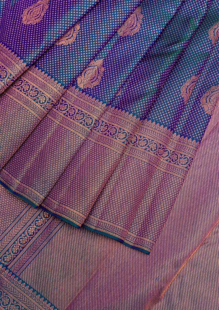 Peacock Blue Copper Zariwork Pure Silk Saree