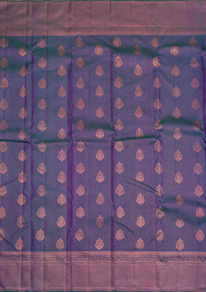 Peacock Blue Copper Zariwork Pure Silk Saree