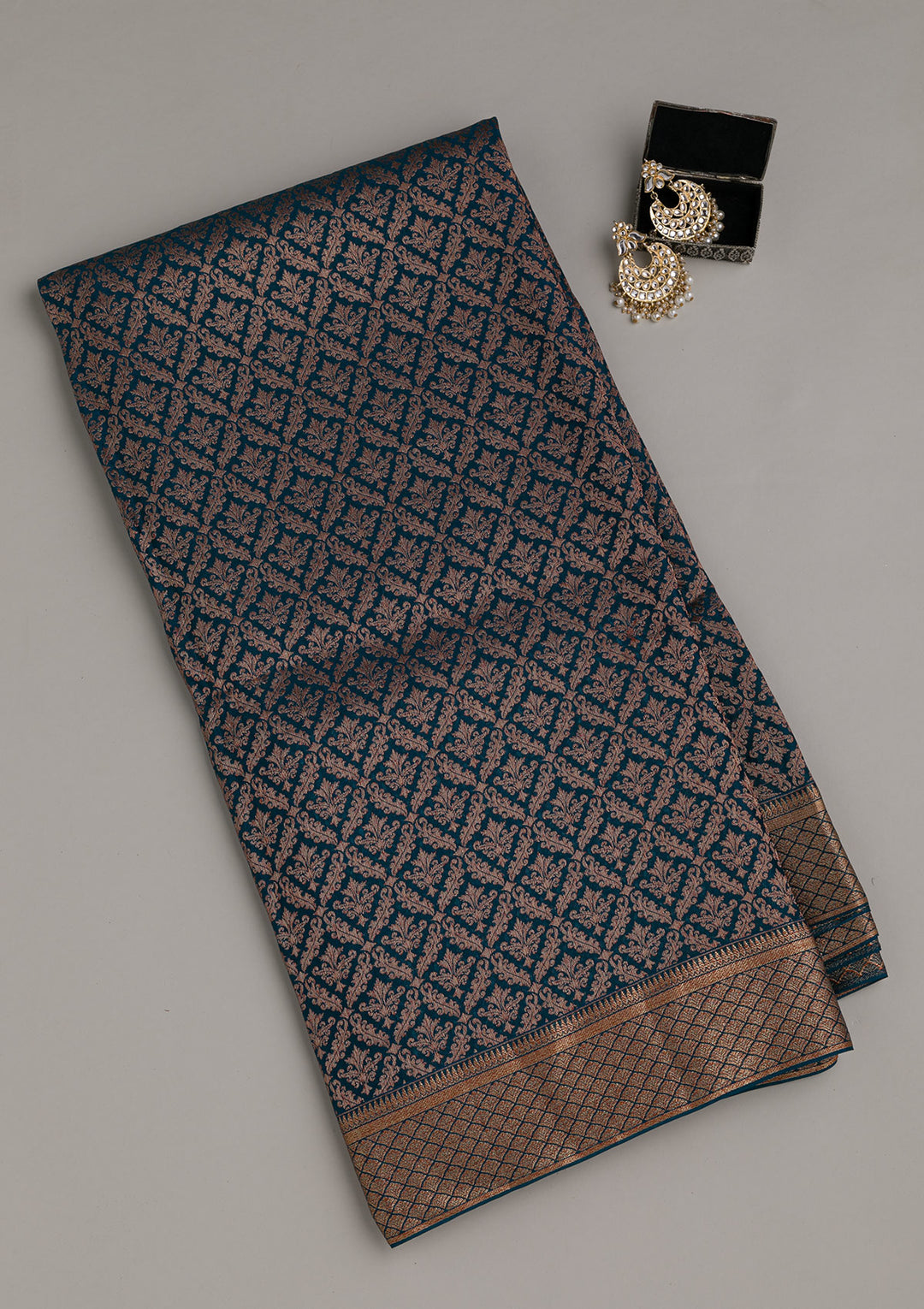 Peacock Blue Zariwork Pure Silk Saree