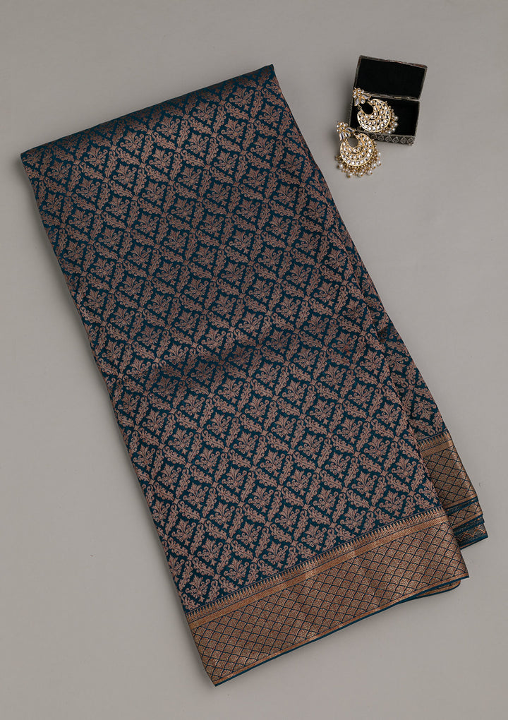 Peacock Blue Zariwork Pure Silk Saree